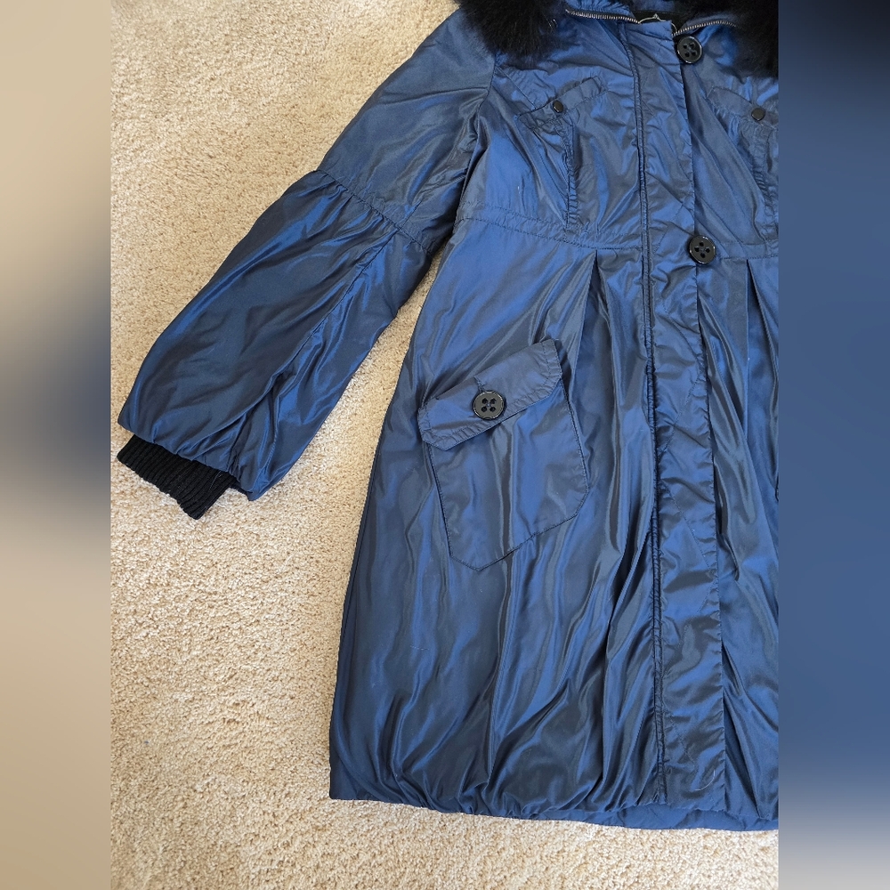 1 Madison Luxe Large Blue Iridescent Coat Fox Fur Lined Hood (Fur Removable.) - Picture 2 of 13